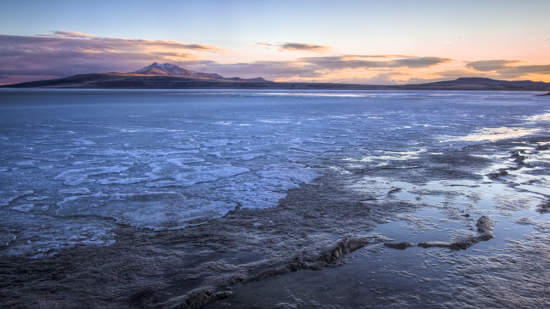 Tranquil Sunset Over a Frozen Lake