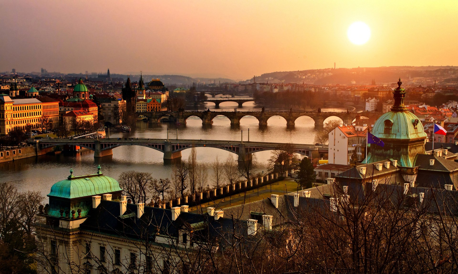 Prague Cityscape at Sunset