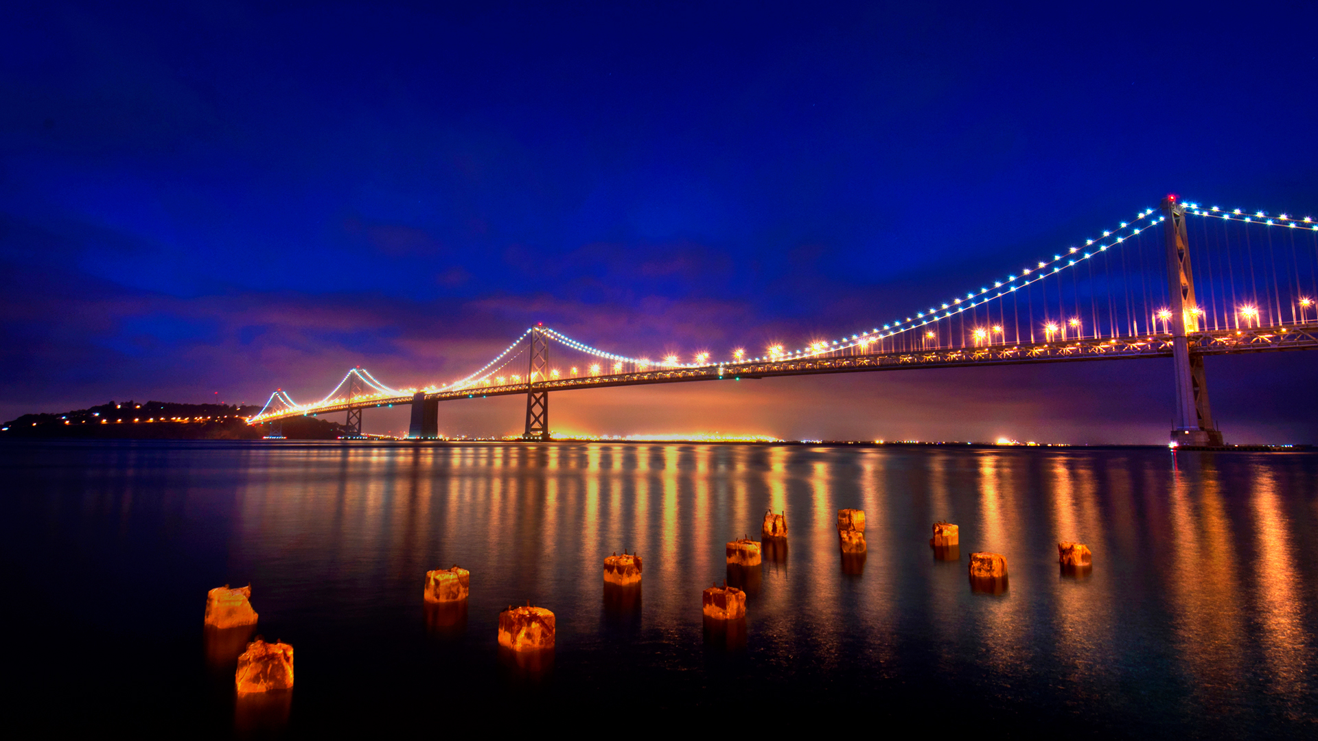 San Francisco Bay Bridge Nighttime Panorama