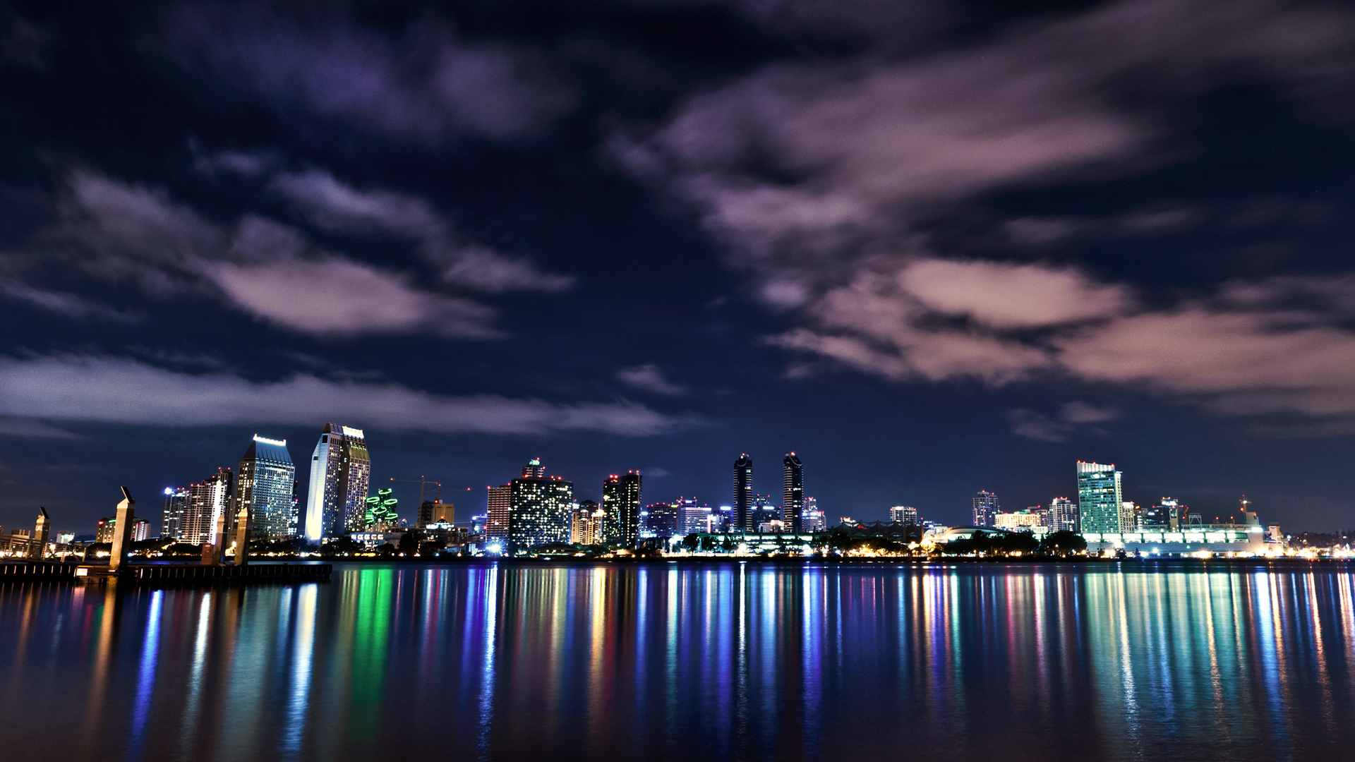 City Night Skyline Reflection