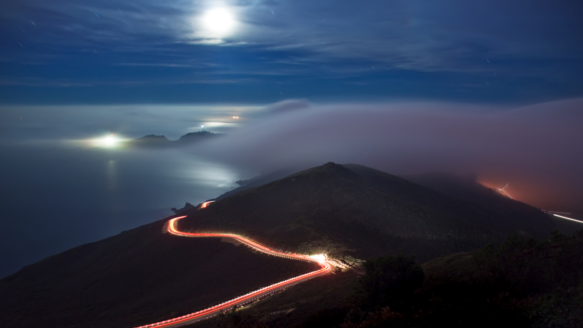 Serene Night on the Coastal Road