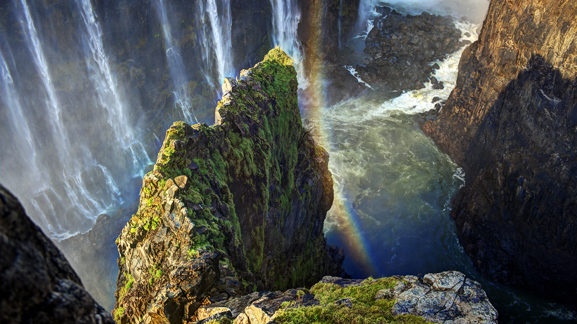 Golden Rainbow Over the Waterfall