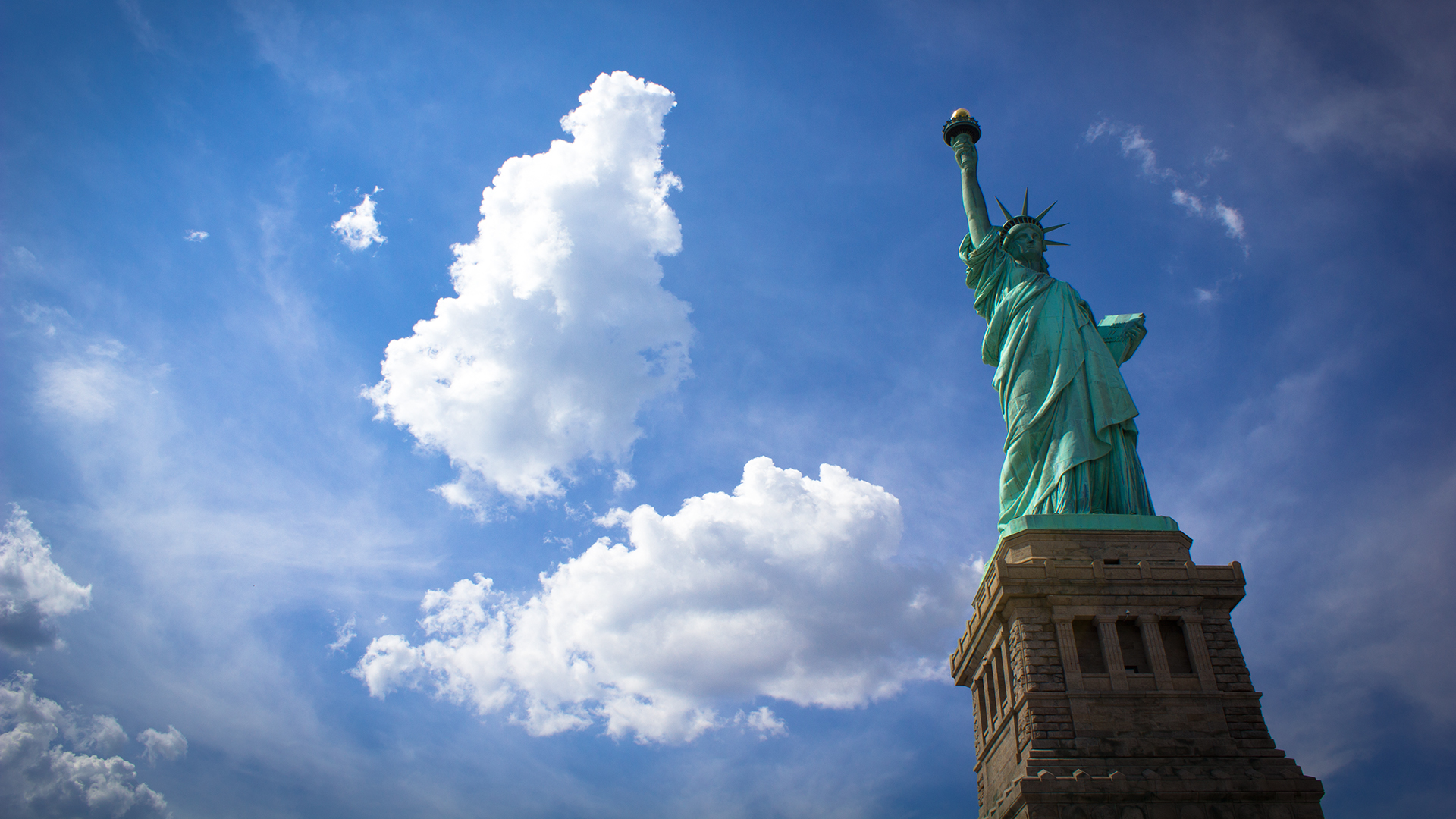 Statue of Liberty Against a Blue Sky